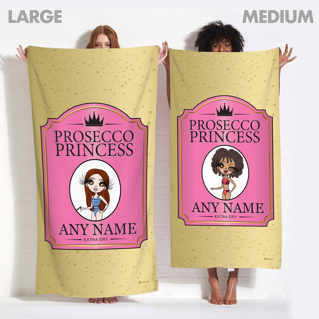 Womens Personalized Prosecco Princess Beach Towel