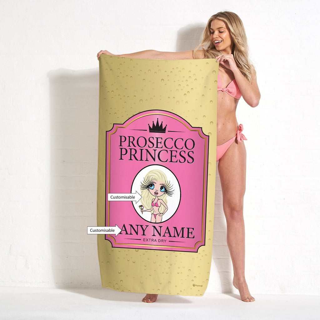 Womens Personalized Prosecco Princess Beach Towel