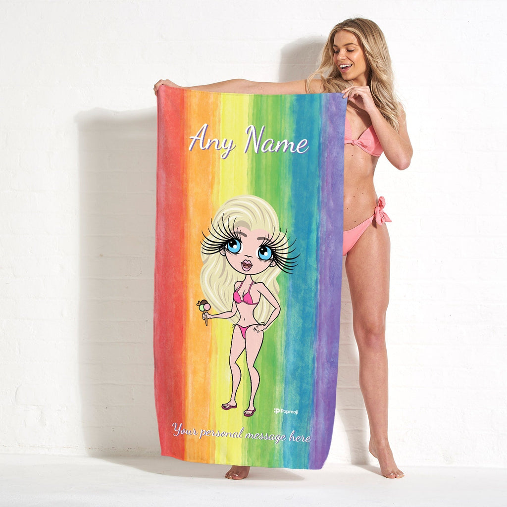 Womens Personalized Rainbow Fun Beach Towel