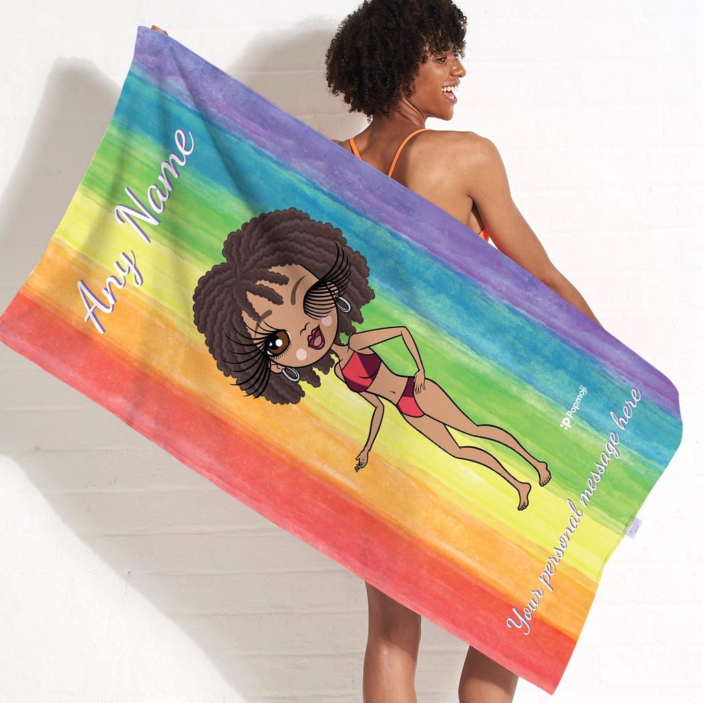 Womens Personalized Rainbow Fun Beach Towel