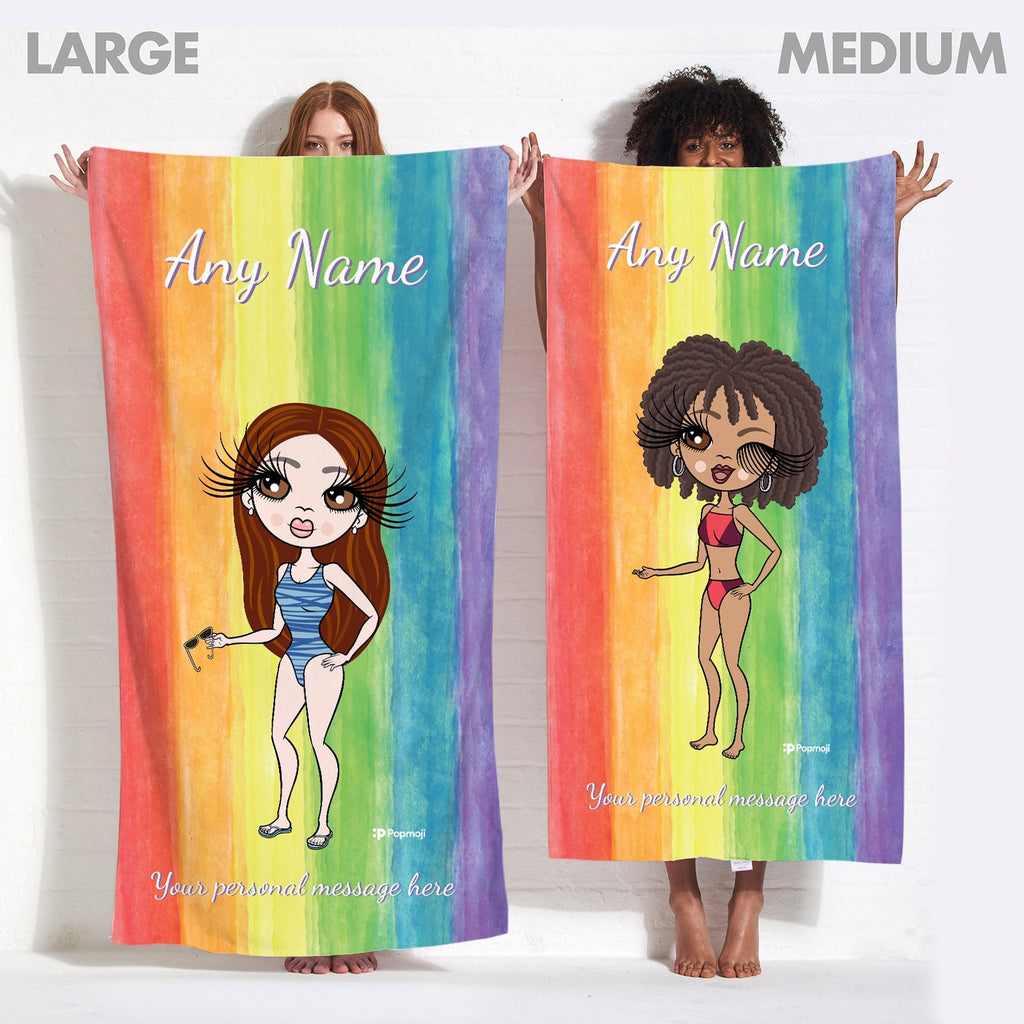 Womens Personalized Rainbow Fun Beach Towel
