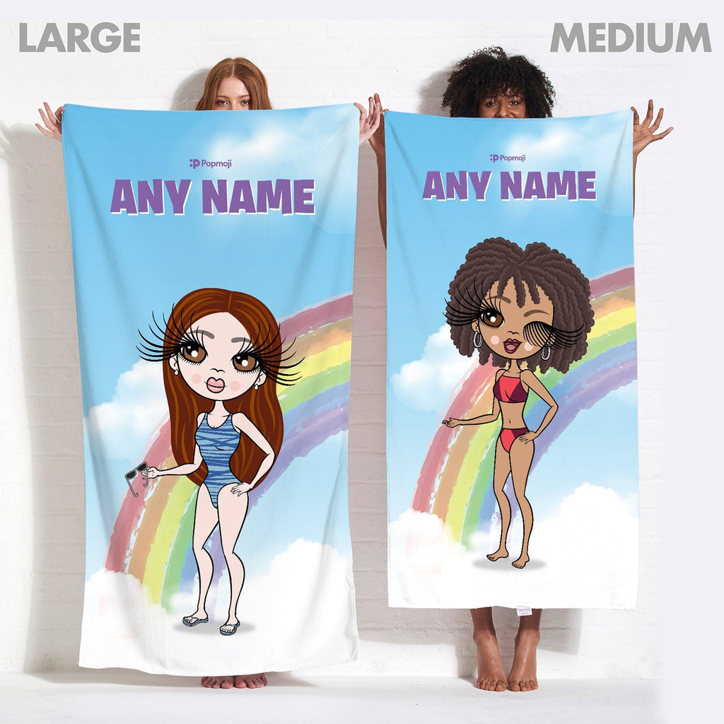 Womens Personalized Rainbow Beach Towel