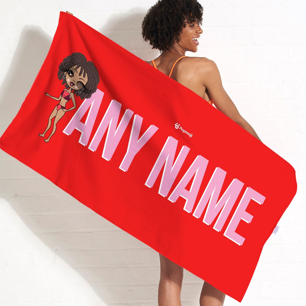 Womens Personalized Red Bold Name Beach Towel