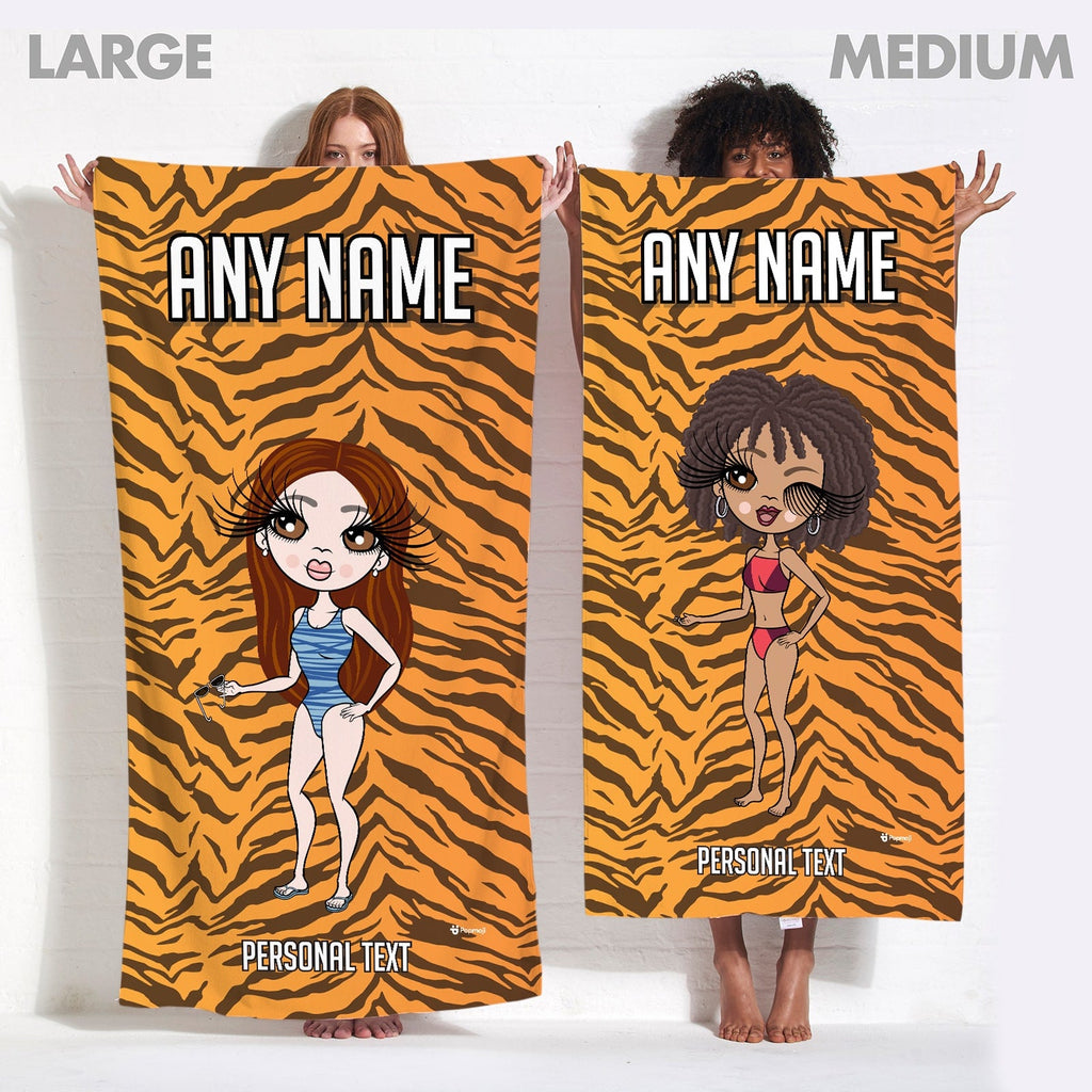 Womens Personalized Tiger Print Beach Towel
