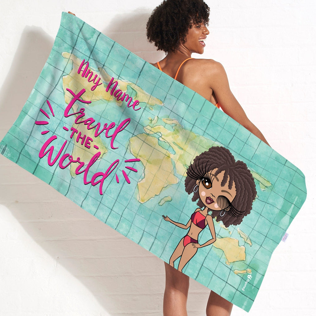 Womens Personalized World Print Beach Towel