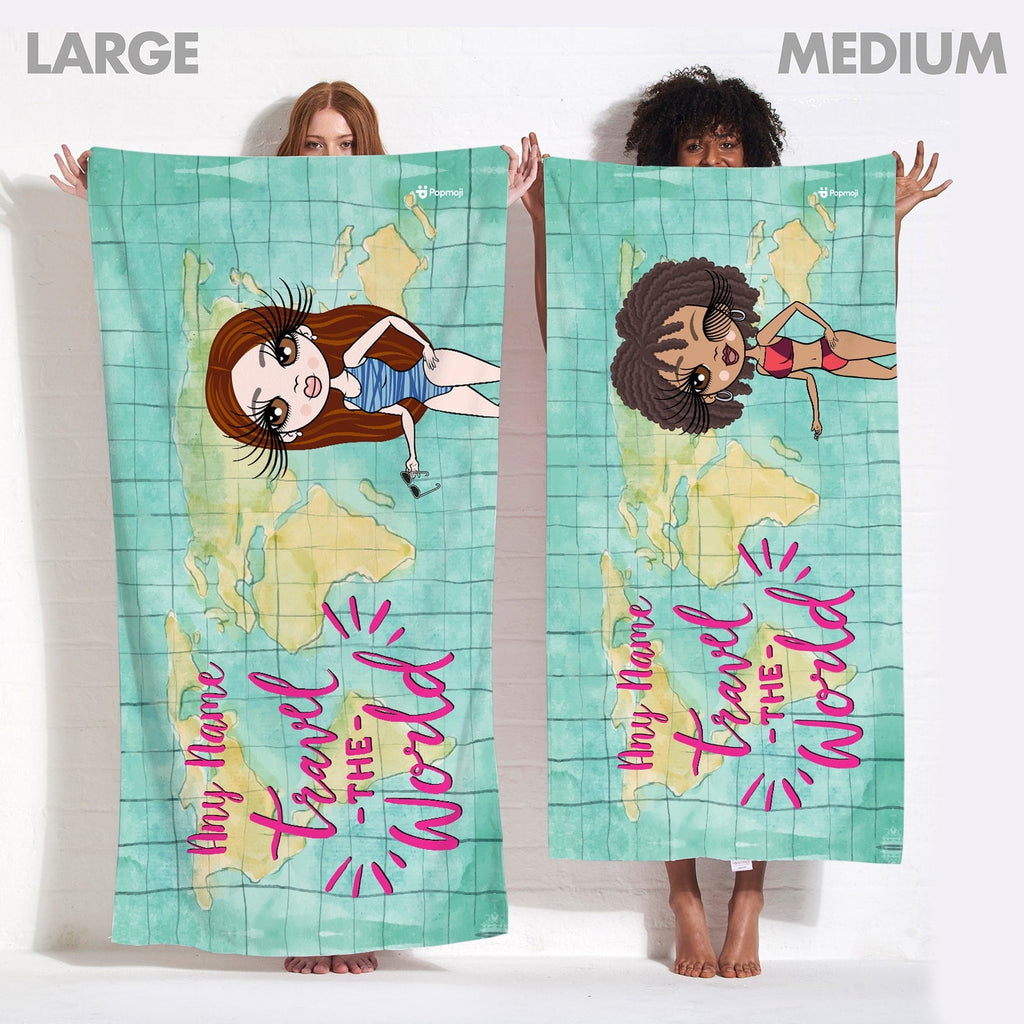 Womens Personalized World Print Beach Towel