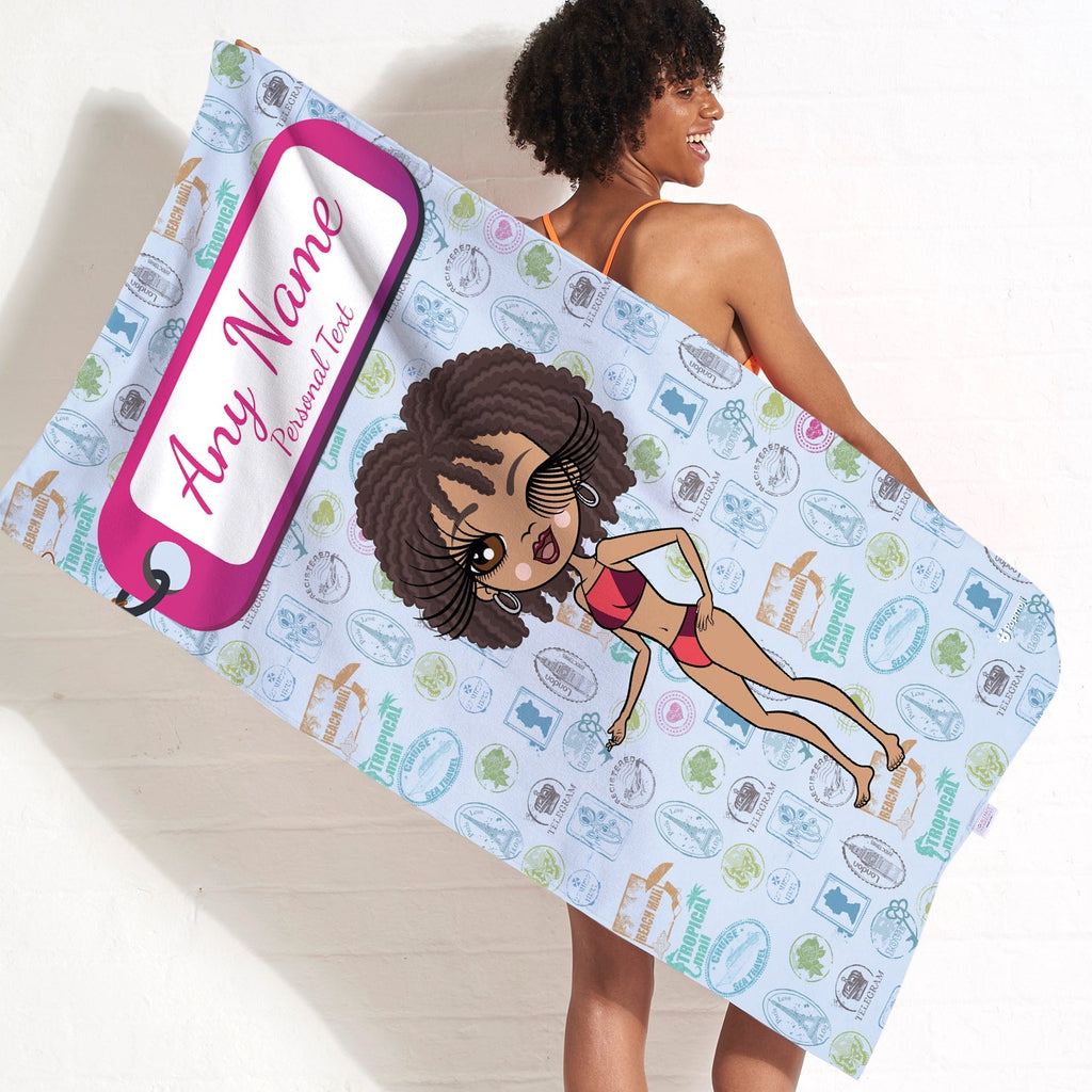Womens Personalized Travel Stamp Beach Towel
