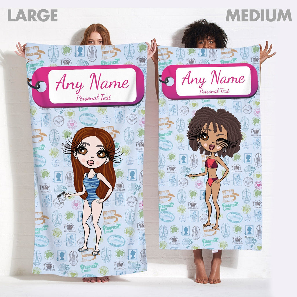 Womens Personalized Travel Stamp Beach Towel