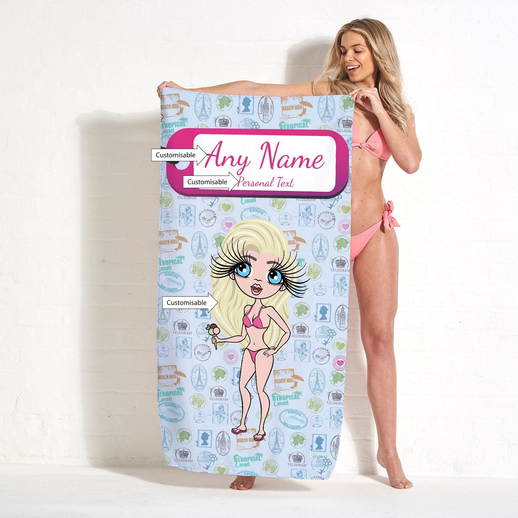 Womens Personalized Travel Stamp Beach Towel