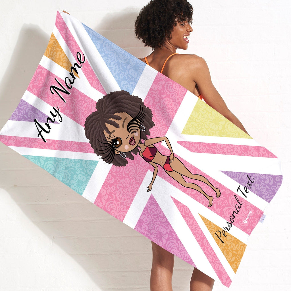 Womens Personalized Union Jack Beach Towel