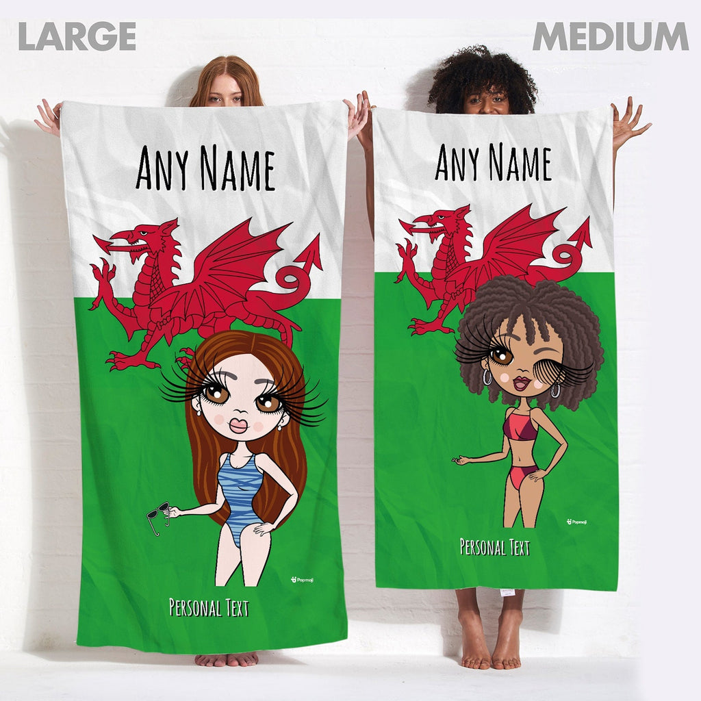 Womens Personalized Welsh Flag Beach Towel
