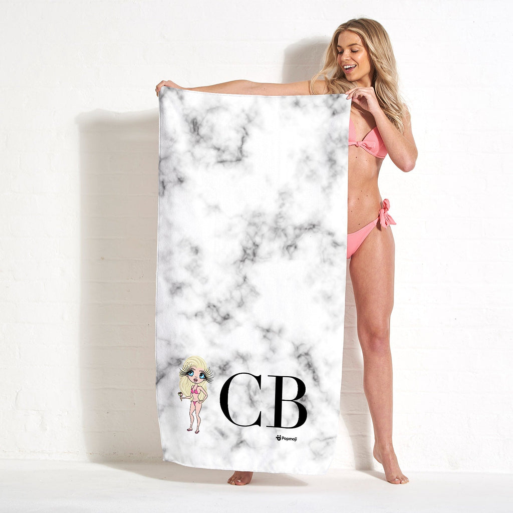 Womens Personalized The LUX Collection White Marble Beach Towel
