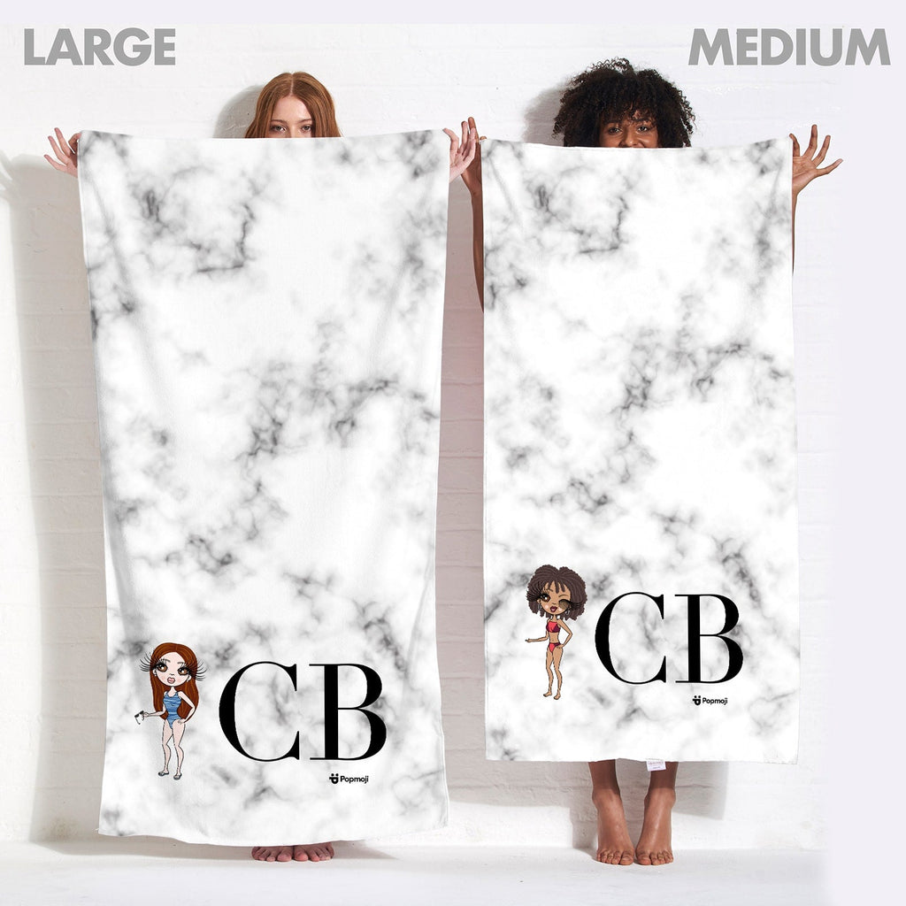 Womens Personalized The LUX Collection White Marble Beach Towel