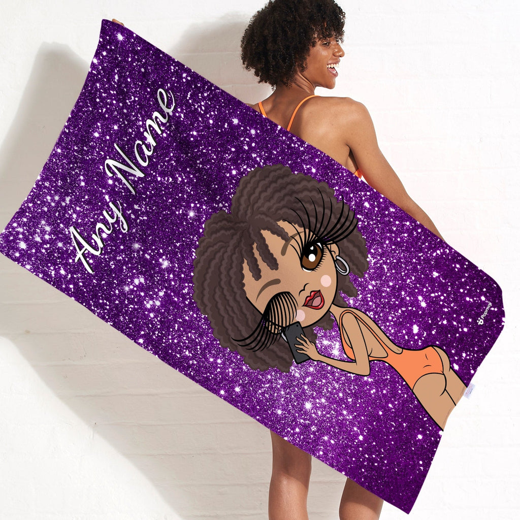 Womens Personalized Selfie Glitter Effect Beach Towel