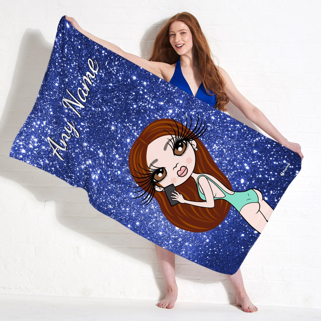 Womens Personalized Selfie Glitter Effect Beach Towel
