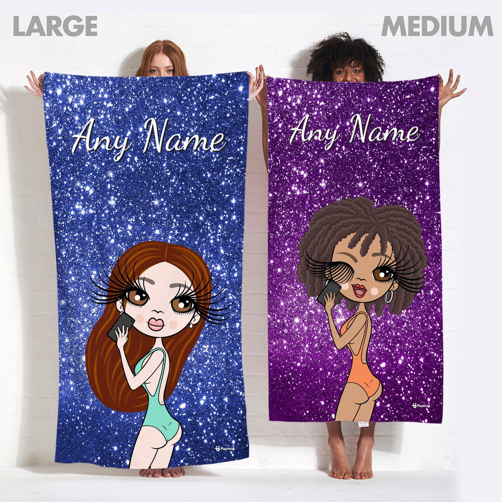 Womens Personalized Selfie Glitter Effect Beach Towel