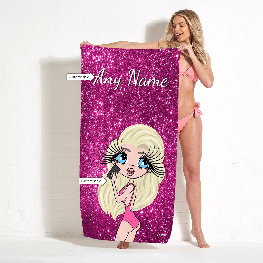 Womens Personalized Selfie Glitter Effect Beach Towel