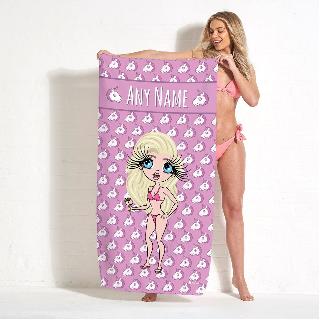 Womens Personalized Unicorn Emoji Beach Towel