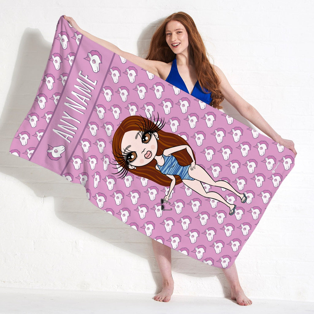 Womens Personalized Unicorn Emoji Beach Towel