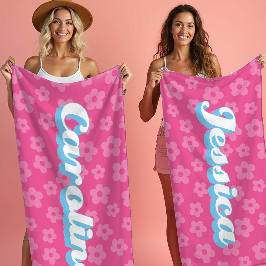 Personalized Name Groovy Rose Beach Towel - Image 1