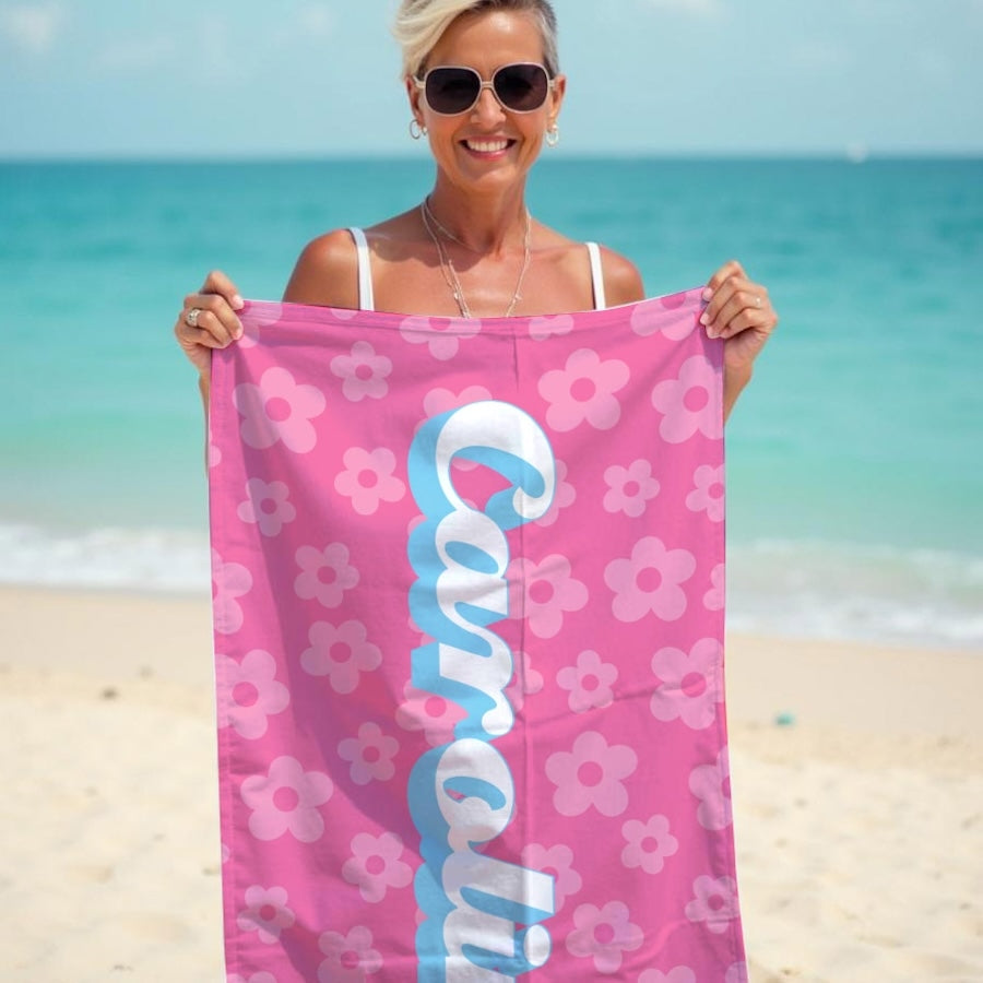 Personalized Name Groovy Rose Beach Towel - Image 2