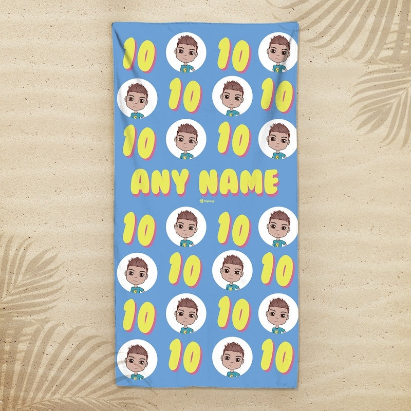 Popmoji Boys Personalized 10th Birthday Beach Towel - Image 1