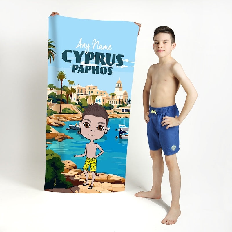 Boys Personalized Cyprus Paphos Beach Towel - Image 1