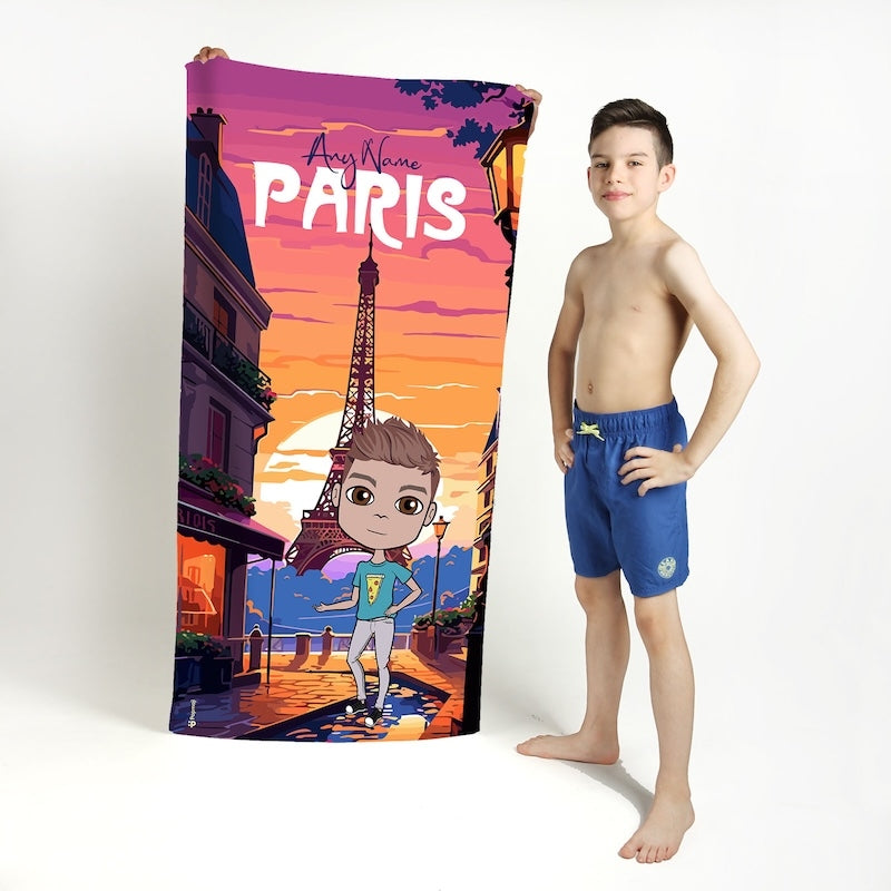 Boys Personalized Parisian Sunset Beach Towel - Image 1
