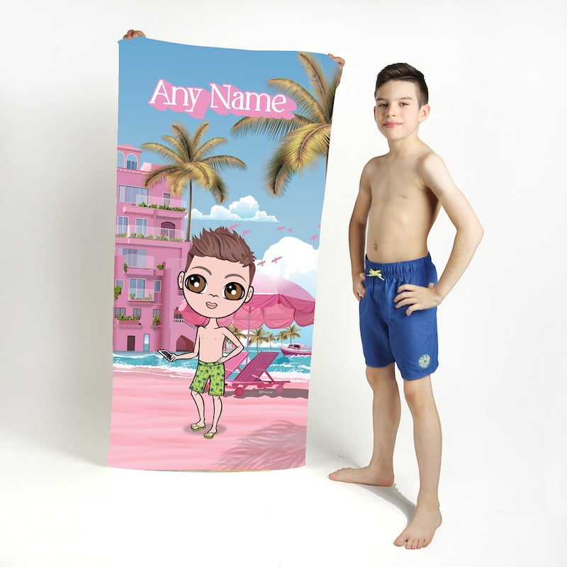 Jnr Boys Personalized Pink Seaside Beach Towel - Image 2