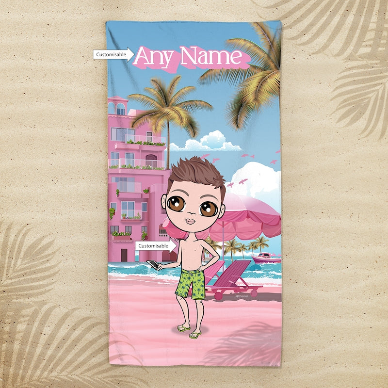 Jnr Boys Personalized Pink Seaside Beach Towel - Image 4