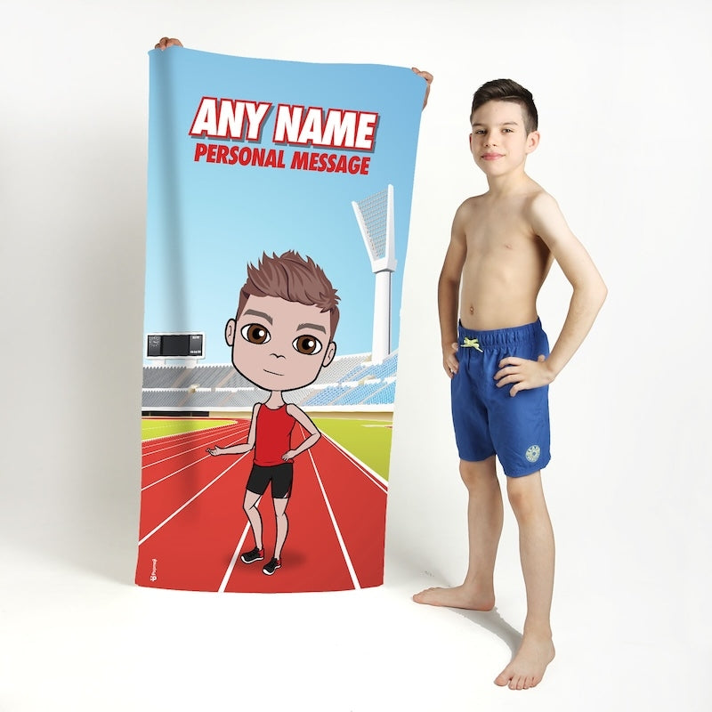 Boys Personalized Running Track Beach Towel - Image 3