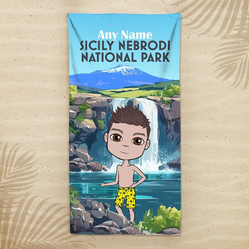 Boys Personalized Sicily Nebrodi National Park Beach Towel - Image 1