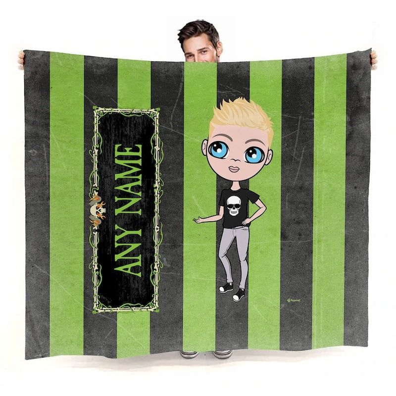 Boys Creepy Green Stripes Fleece Blanket - Image 1