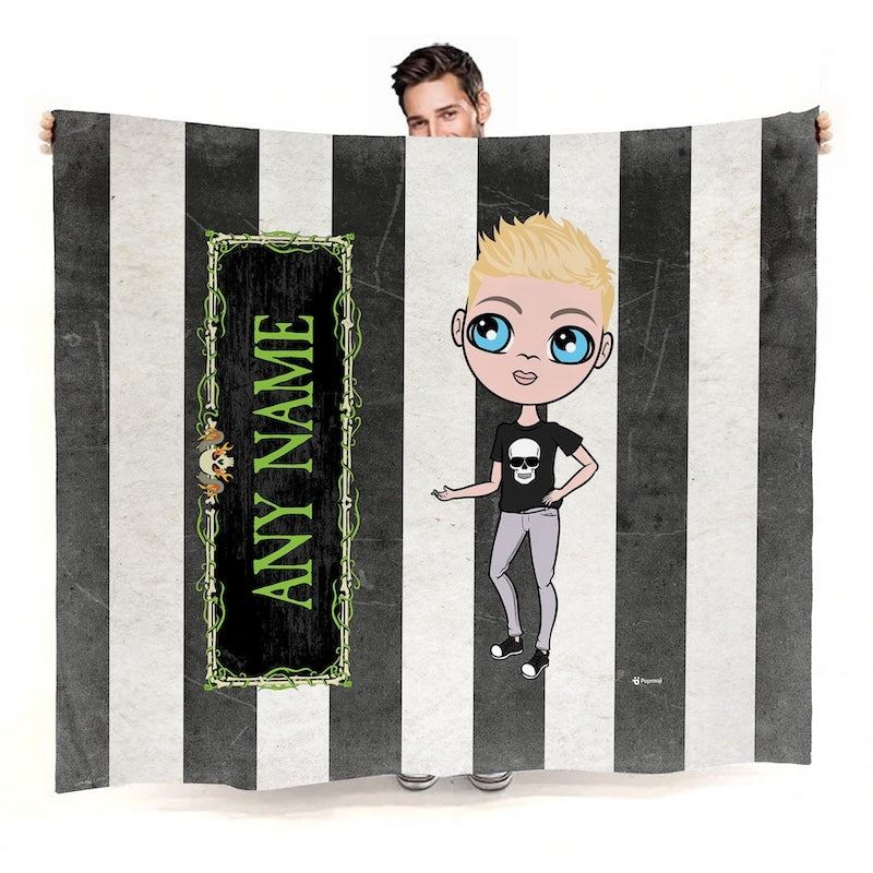 Boys Creepy White Stripes Fleece Blanket - Image 1