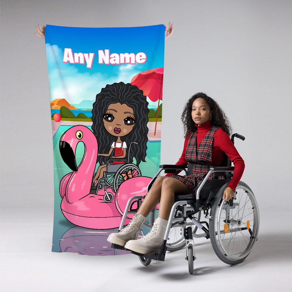 Girls Personalized Flamingo Float Wheelchair Beach Towel