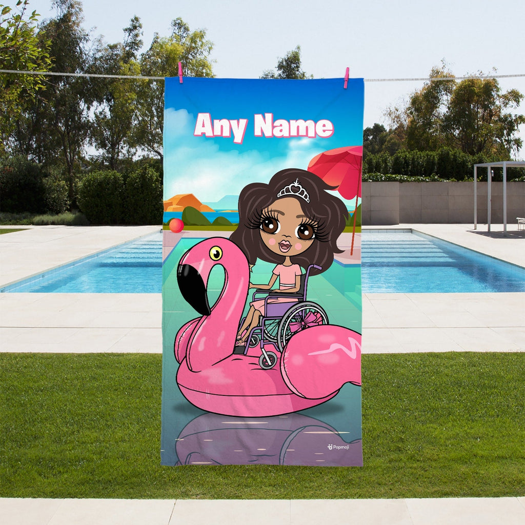 Girls Personalized Flamingo Float Wheelchair Beach Towel