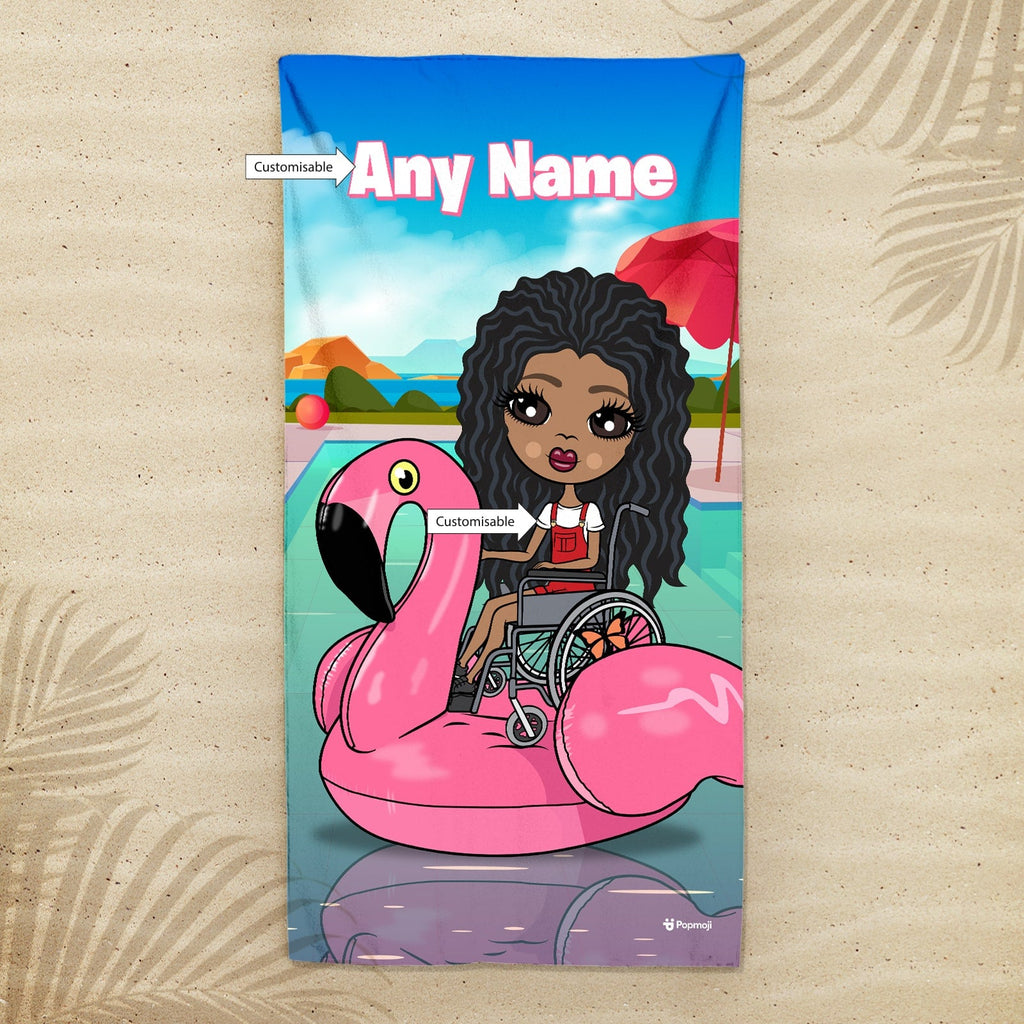 Girls Personalized Flamingo Float Wheelchair Beach Towel