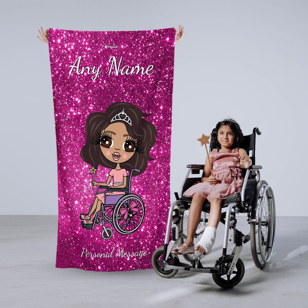 Girls Personalized Glitter Effect Wheelchair Beach Towel