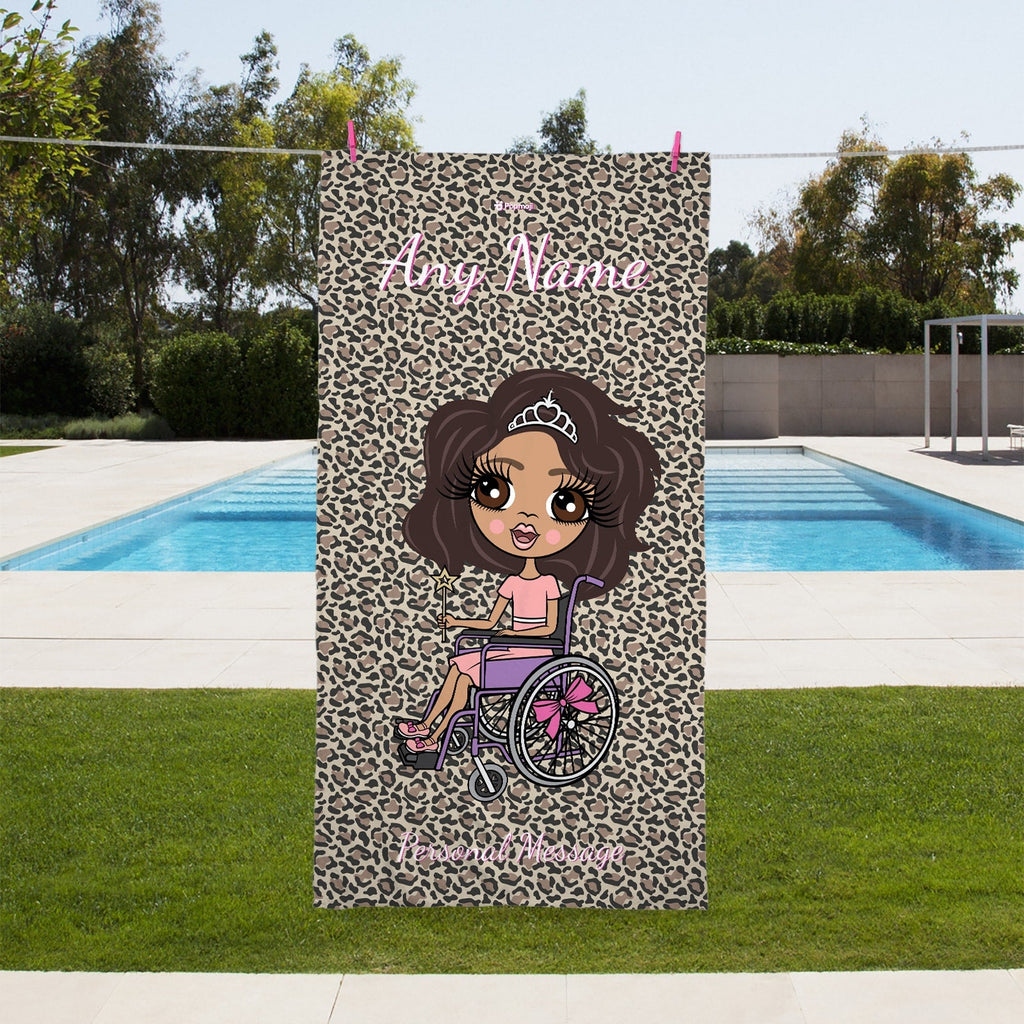 Girls Personalized Leopard Print Wheelchair Beach Towel