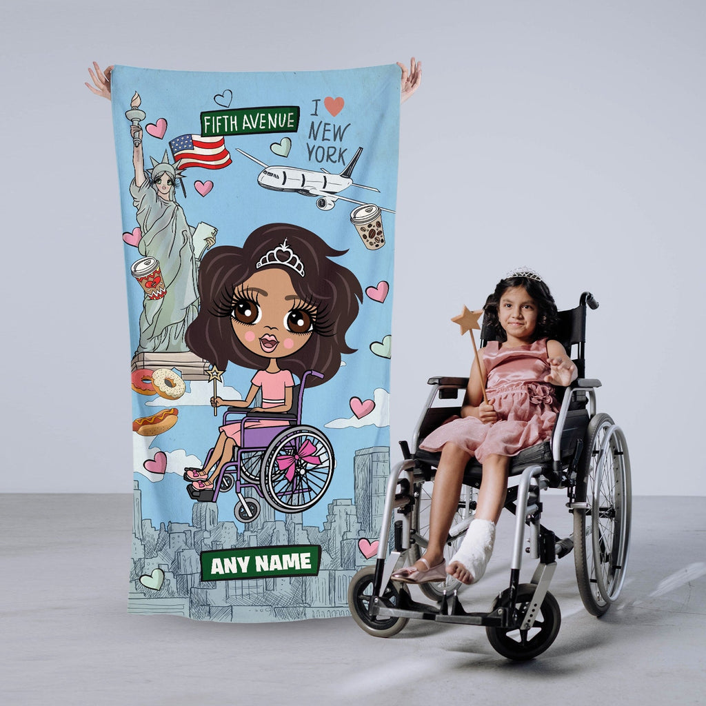 Girls Personalized Love NY Wheelchair Beach Towel