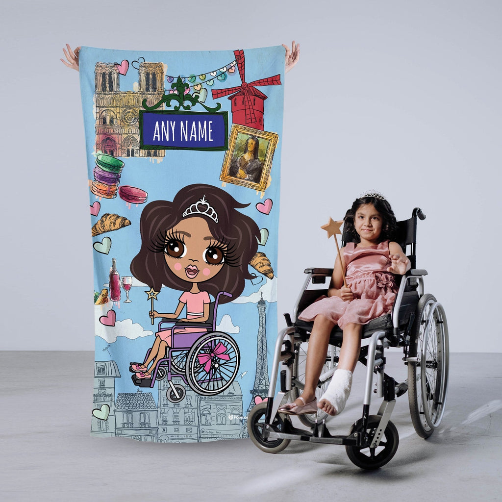 Girls Personalized Love Paris Wheelchair Beach Towel