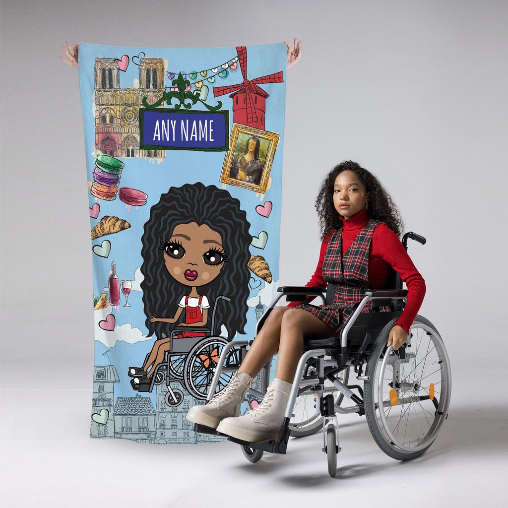 Girls Personalized Love Paris Wheelchair Beach Towel