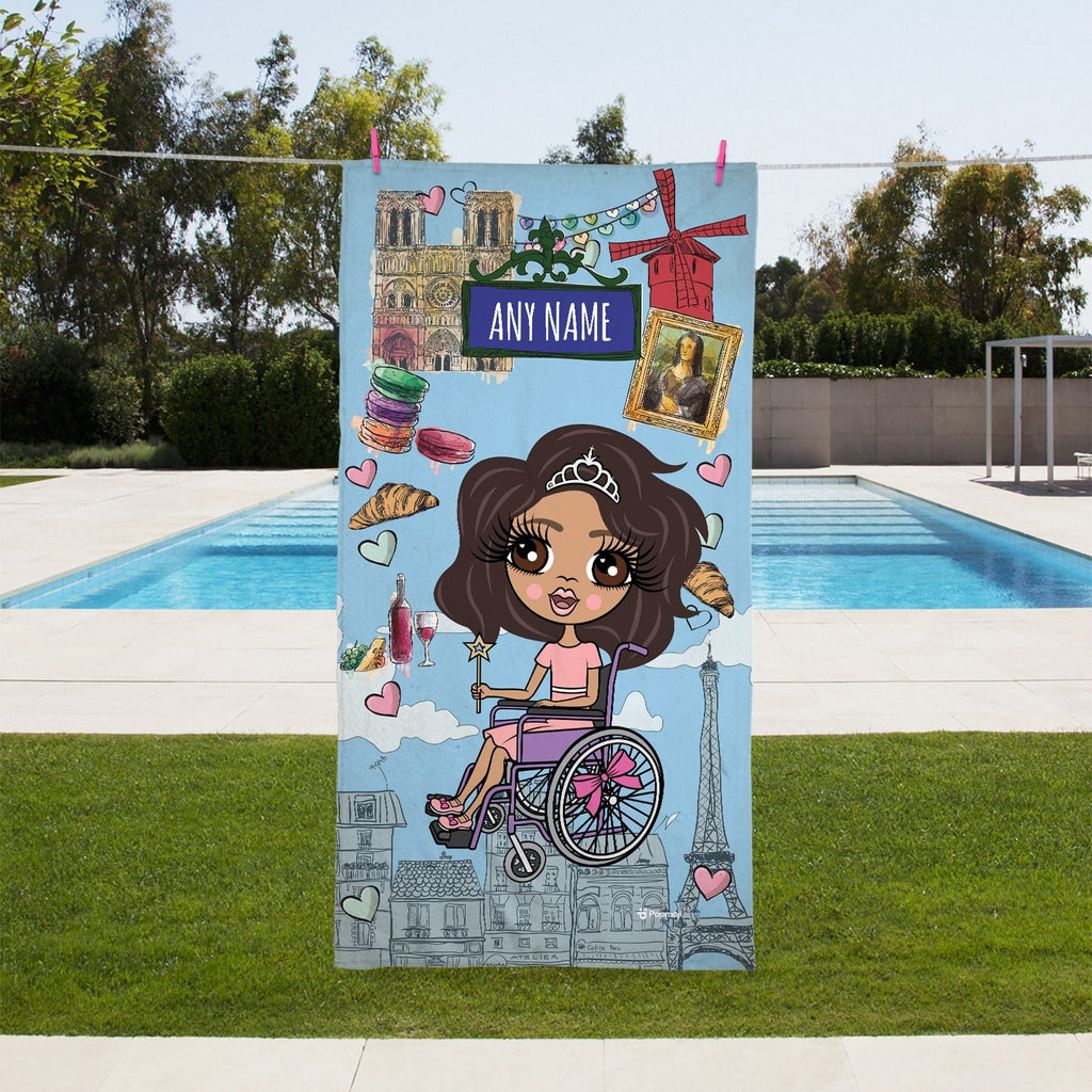 Girls Personalized Love Paris Wheelchair Beach Towel