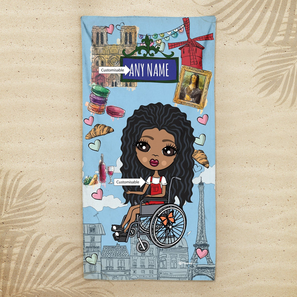 Girls Personalized Love Paris Wheelchair Beach Towel