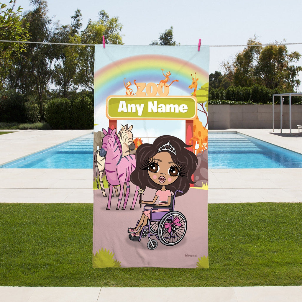 Girls Personalized Zoo Wheelchair Beach Towel