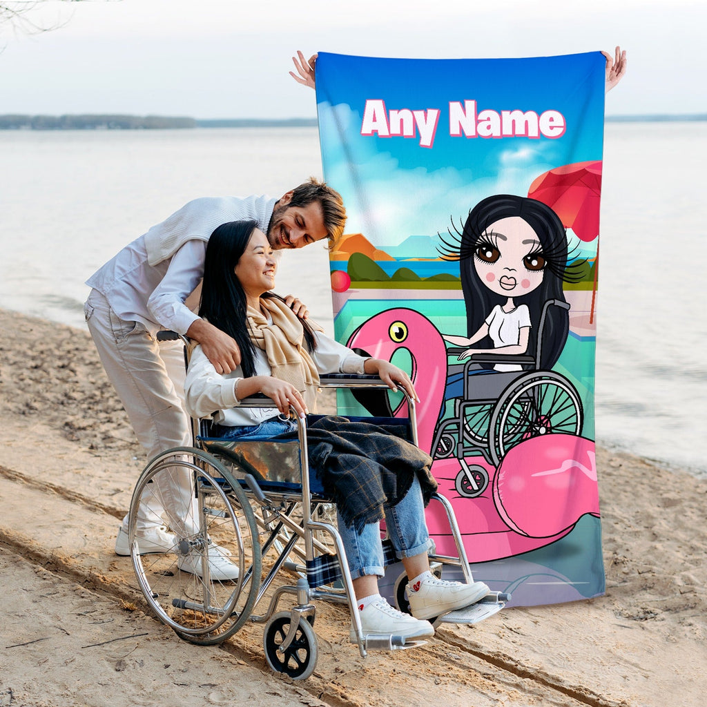 Womens Personalized Flamingo Float Wheelchair Beach Towel