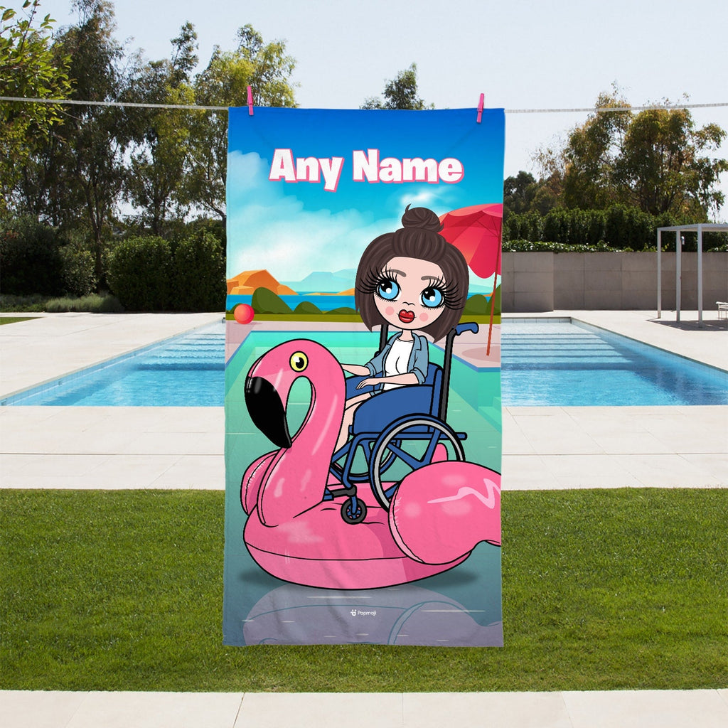 Womens Personalized Flamingo Float Wheelchair Beach Towel