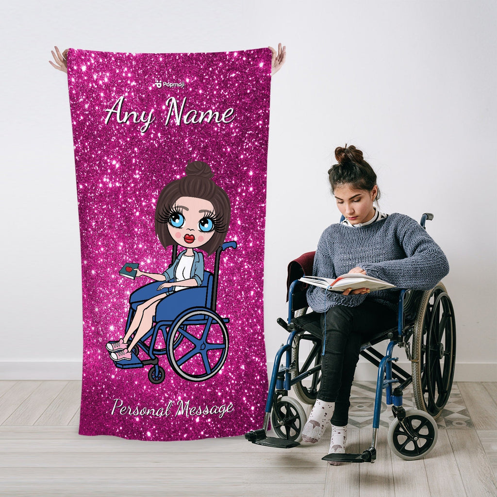 Womens Personalized Glitter Effect Wheelchair Beach Towel