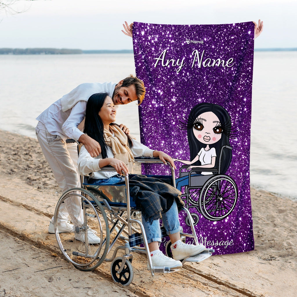 Womens Personalized Glitter Effect Wheelchair Beach Towel