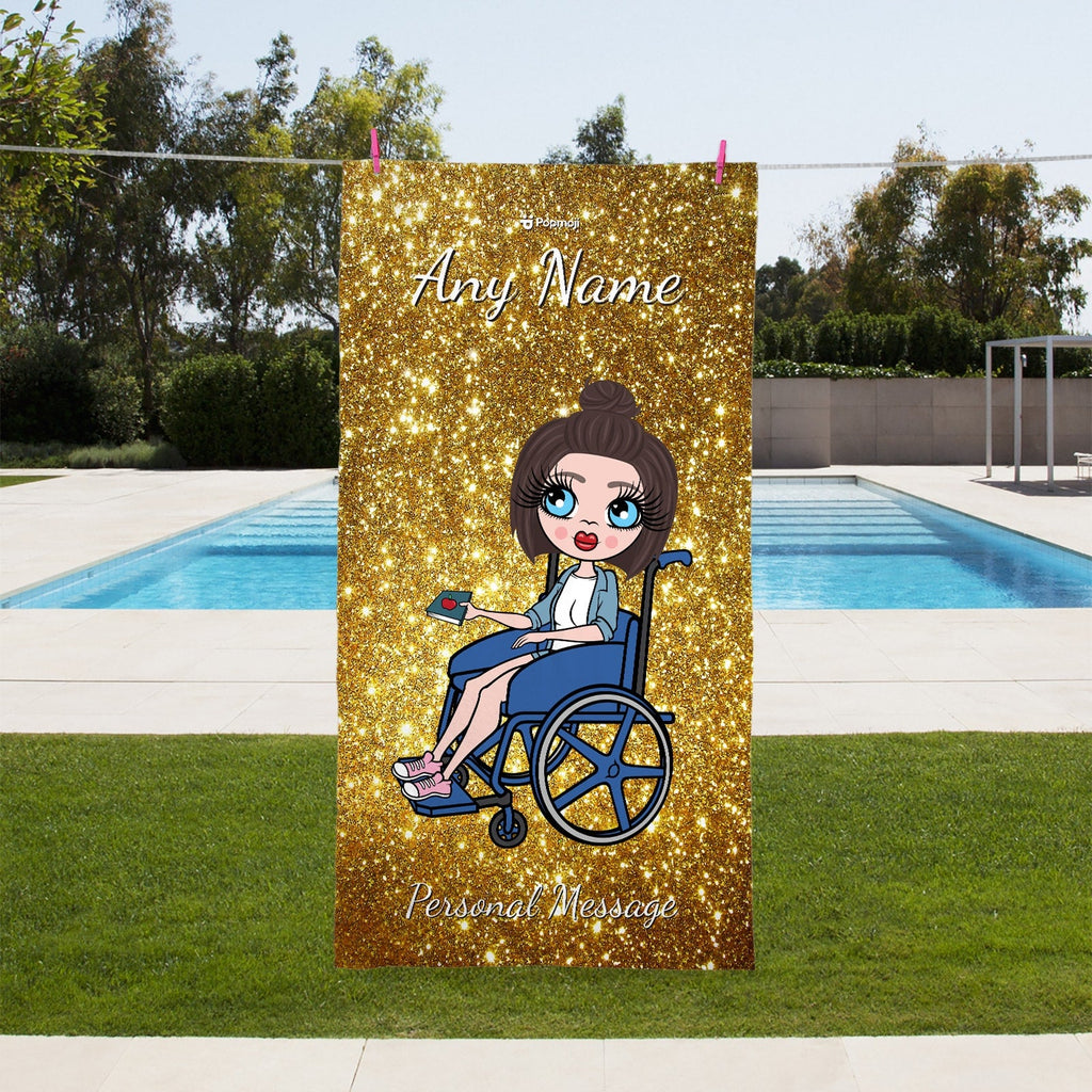 Womens Personalized Glitter Effect Wheelchair Beach Towel